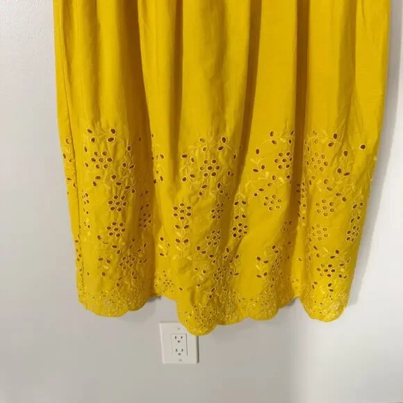 Ann Taylor Yellow Gold Sleeveless Scalloped Eyelet Cottagecore Flare Dress Size - Picture 5 of 8